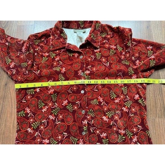 Territory Ahead Long Sleeve Cotton Velvet Floral‎ Blouse Button Shirt Womens SML - Picture 6 of 9